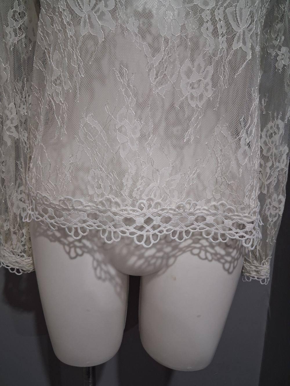 Ivory Lace Ruffle High-Neck Blouse - Picture 6 of 7